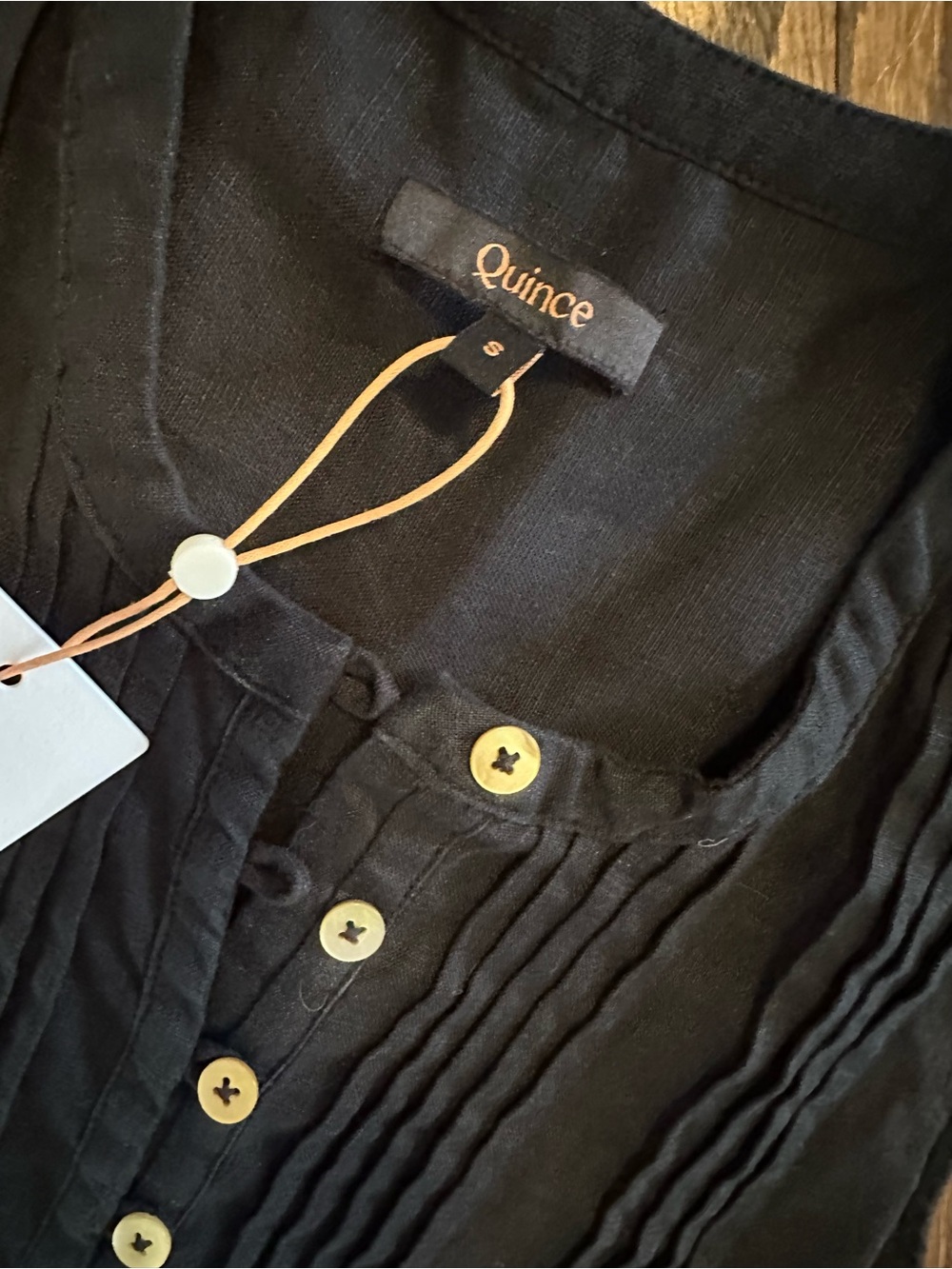 Quince Black Sleeveless Pintuck Button-Front Mini Dress - Picture 7 of 13